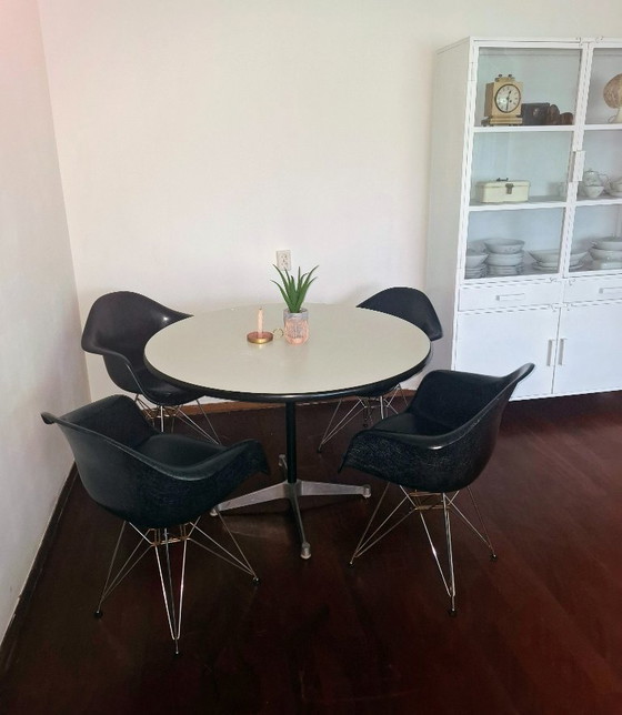Image 1 of iconic Charles & Ray Eames, Herman Miller, authentic Fiberglass dark blue Shell Chairs, with "Eiffel" base