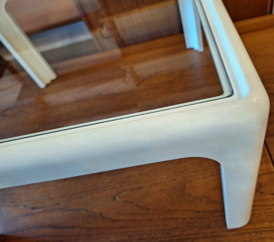 Image 1 of Mid Century Coffee Table in White Lacquered Wood with Glass Top, 1960s