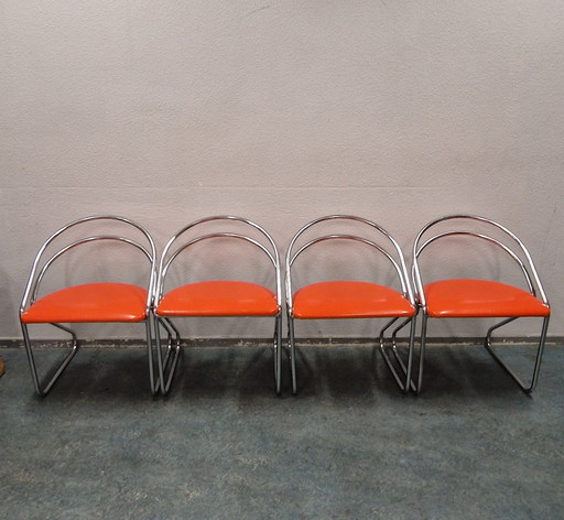 1970s 4 vintage chairs orange chairs tube frame cantilever chairs