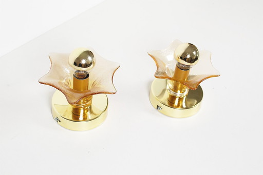2x lampade da parete vintage in vetro e ottone di Sische
