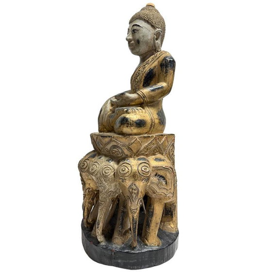 Antico Buddha birmano del XIX secolo - Legno policromo intagliato a mano - 57 cm – Sculture (photo 8 of 18)