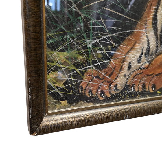 Image 1 of Vintage Japanese silk painting with a tiger, 1950s