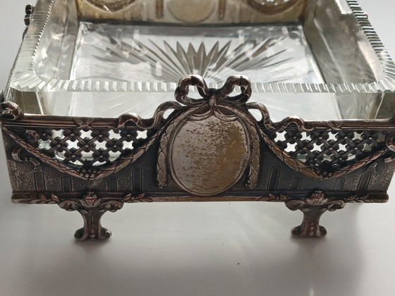Rare Art Nouveau square bowl solid silver 800 and crystal WOLFERS FRERES/N.GOLDSCHMIDT 19th century (photo 4 of 15)