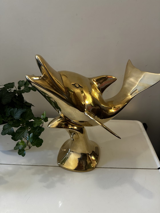 Image 1 of Großes Messingmodell eines Delfins aus der Mitte des Jahrhunderts