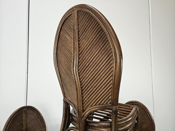 Image 1 of Set with Table and Four Chairs in Wicker and Bamboo by Vivai Del Sud, 1970