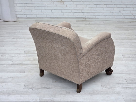 Image 1 of 1950s Danish Art Deco Armchair, Quality Beige Furniture Wool, Oak Wood Legs