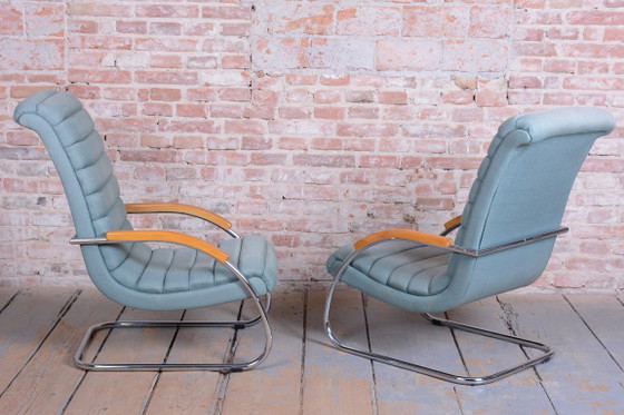 Een paar gerestaureerde Bauhaus-fauteuils van R. Slezak, model K32, chroom, Tsjechië, jaren 1930. – Textile (photo 4 of 34)