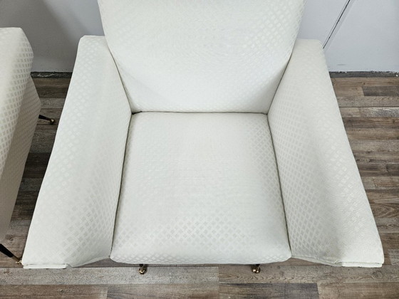 Image 1 of Sillones italianos de los años 50 en tela color crema con patas de hierro