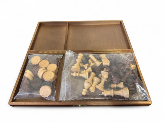 Hölzernes Schach- und Dame-Set, Didatto, Dekorative Objekte, Holz, Braun, Vintage (Foto 5 von 7)