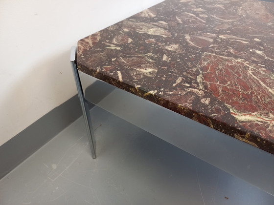 Image 1 of Vintage Square Coffee Table in Marble and Chromed Metal from the 70s
