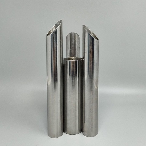 1970s Vintage Italian Space Age Stainless Steel Tubular Sculptural Vase
