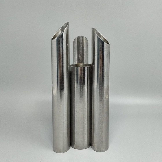 Image 1 of 1970s Vintage Italian Space Age Stainless Steel Tubular Sculptural Vase