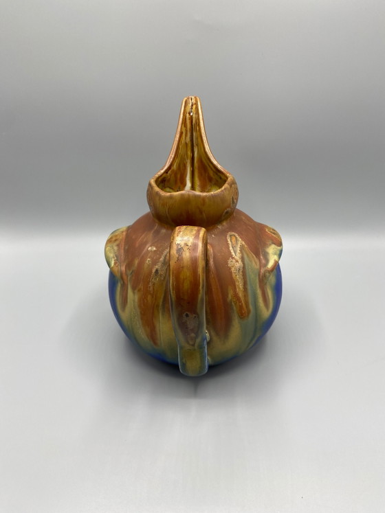 Pichet Art Zoomorphe en Grès Méténier – Gannat – Bécasse – Glaçures Flambées Bleu Cobalt – Vaisselle, Art Deco (photo 4 of 8)
