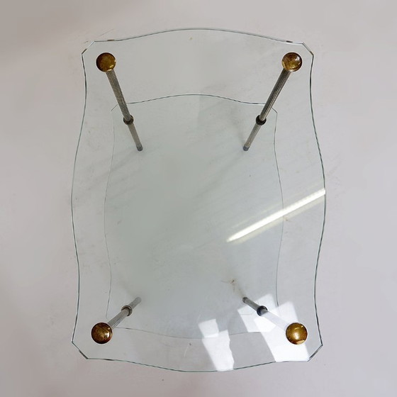 Image 1 of Table d'appoint en laiton avec double plateau en verre, style Maison Jansen - Circa 1940