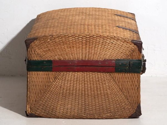 Antieke gevlochten bamboe koffer – China, circa 1920 – Reistassen, Paper, Metal, Vintage (photo 31 of 33)
