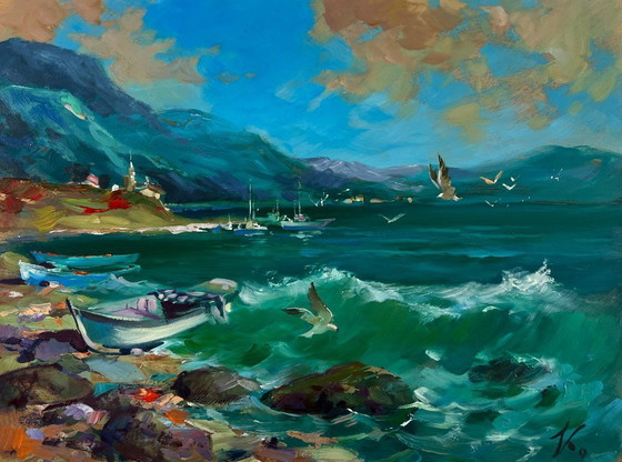Image 1 of Original Oil Painting Summer Coastal Landscape The sea whispers and roars to the land