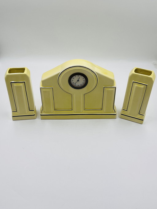 Art Deco clock and vases