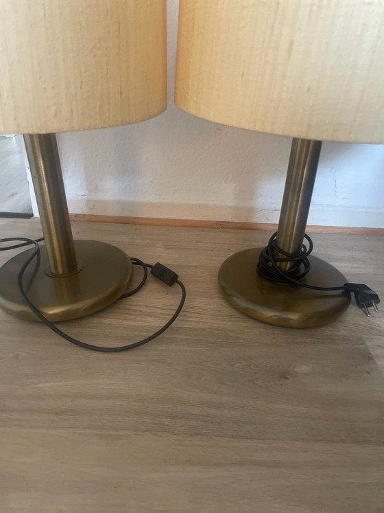 Pair of original Cosack Table lamps (1970s) Vinatge Mid Century, Brass & Textile, Silk, Creme (photo 8 of 9)