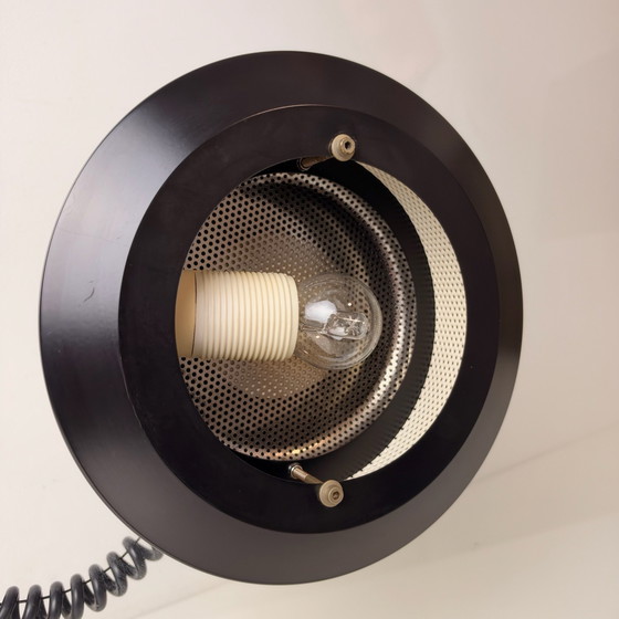 Vintage mid century UFO-Pendant lamp, round glass disc, Aluminium, Black (photo 4 of 11)