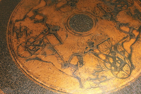 Image 1 of Pagina 1 van 13 Mid Century koperen en houten salontafel, Vad Trevarefrikk, Noorwegen, jaren 60.