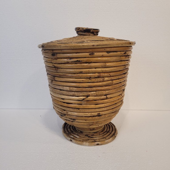 Image 1 of Cestino vintage in rattan con coperchio, XX secolo - Francia