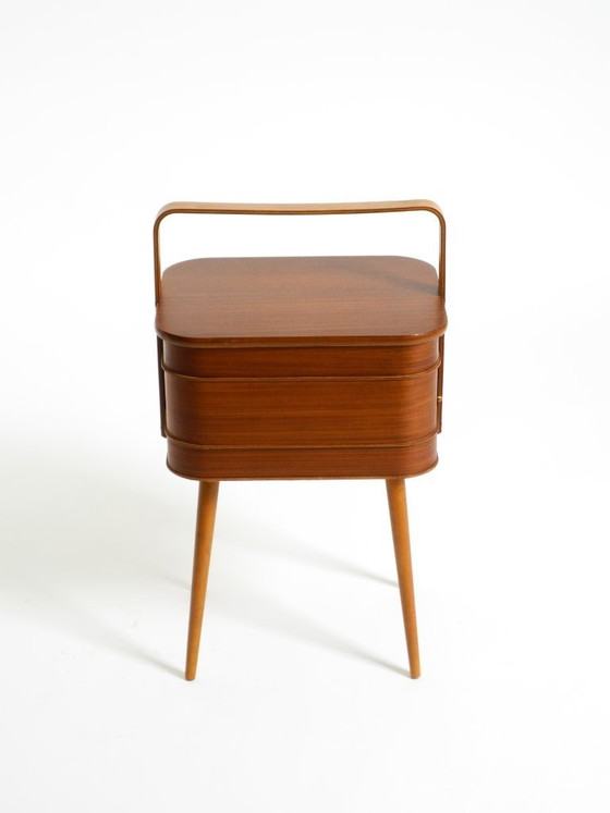 Image 1 of Beautiful original Mid Century teak sewing box with hinged compartments