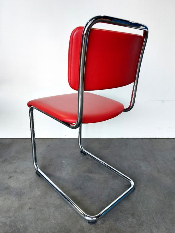 Image 1 of 4 sillas Gispen 101 | cromo pulido | cuero rojo | como nuevas