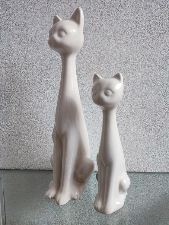 Image 1 of Vintage keramieken poezen katten kat poes beeldje beeldjes wit Retro
