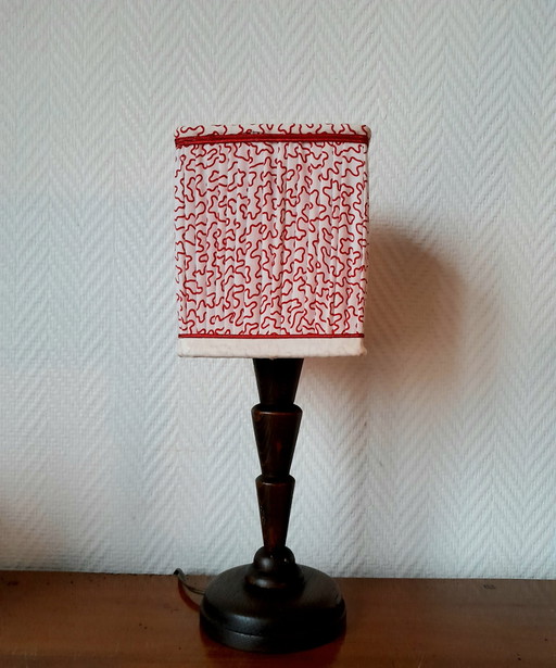 Art Deco Houten Lamp Met Naaibare Lampenkap