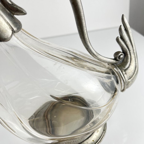 Image 1 of Calice a forma di gallo zoomorfo in vetro e peltro, stile Art Déco, 1930-1950 ca.