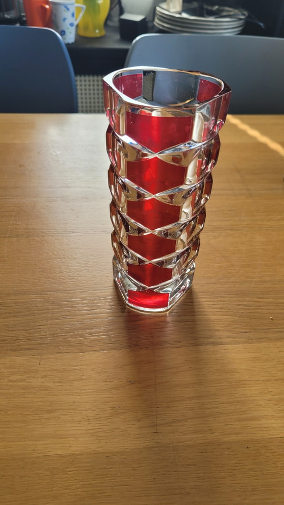 Image 1 of Luminarc "Windsor" vase, 1970s with ruby ​​red accents