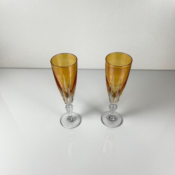 Image 1 of Duo de coupes de champagne en cristal de couleur jaune