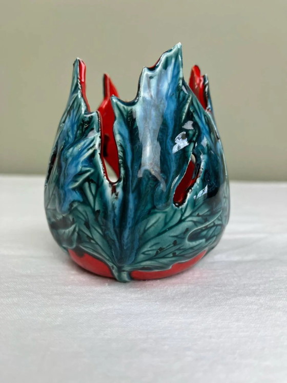 Kleurrijke keramische kandelaar – Kandelaars en kaarsen, Porcelain, Vintage (photo 3 of 5)