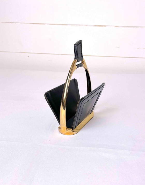 Image 1 of Portalettere in pelle e ottone di Maison Longchamps, metà secolo, Francia