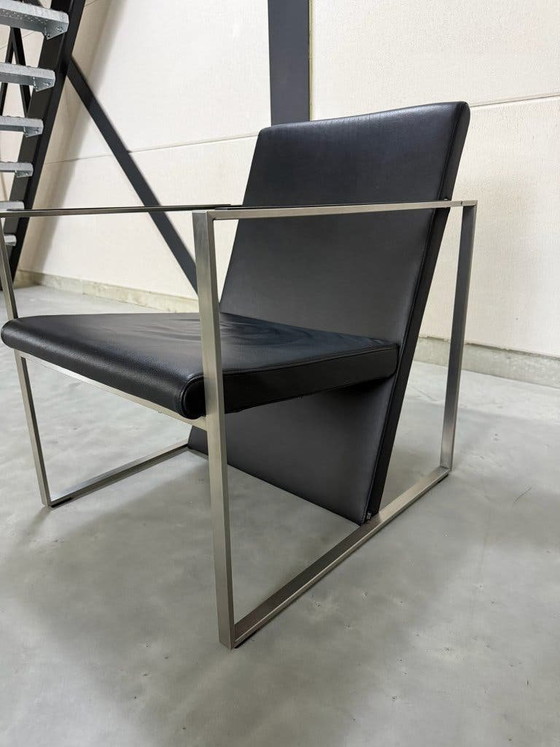 Fauteuils Arco Spine - Cuir Noir Et Acier – polished steel, Leather (photo 9 of 11)