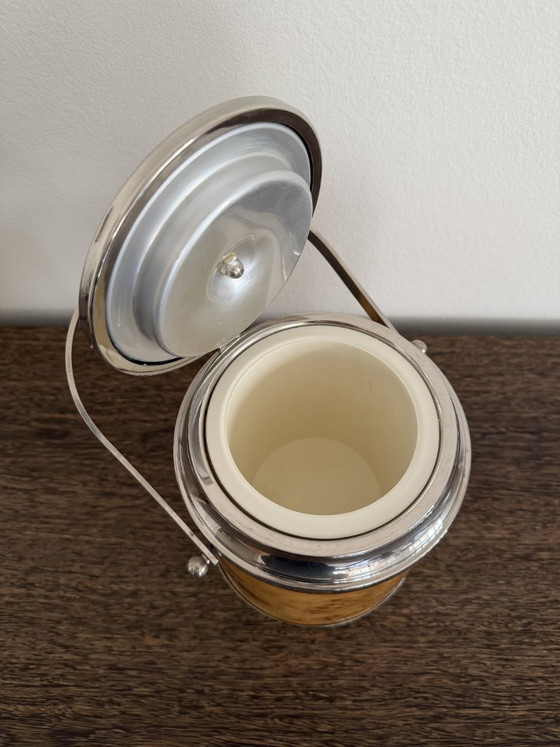 Italiaanse ijsemmer uit de jaren 60 met wortelhout en chroom, automatisch deksel, mid-century modern (photo 5 of 6)