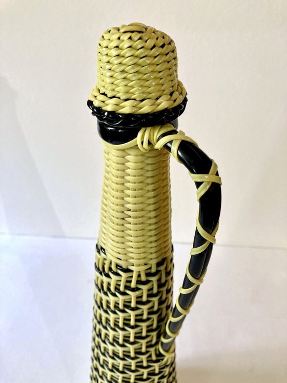 Image 1 of Large yellow and black scoubidou bottle, 1960s