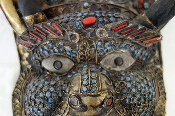 Image 1 of Maschera rituale vintage in ottone sbalzato Nepal/Tibet