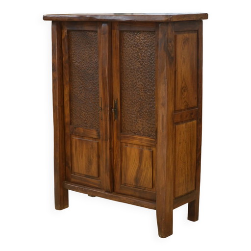 Brutalistischer Aranjou Kleiderschrank aus Ulmenholz 1960er Jahre