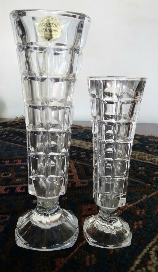 Set of Cristal d'Arques crystal vases, waffle pattern, 1970s