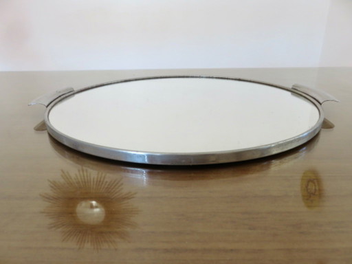 Vassoio a specchio in metallo argentato in stile Art Déco, Francia, anni '40