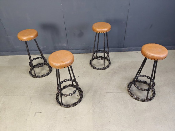Image 1 of Brutalist chain link bar stools, 1970s - set of 4
