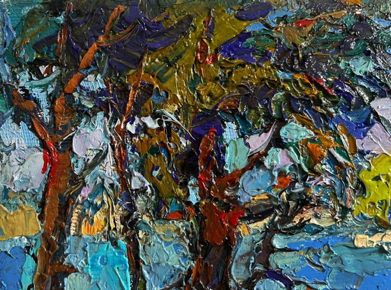 Image 1 of Original Oil Painting: Summer River Landscape - In the Shade of the Trees