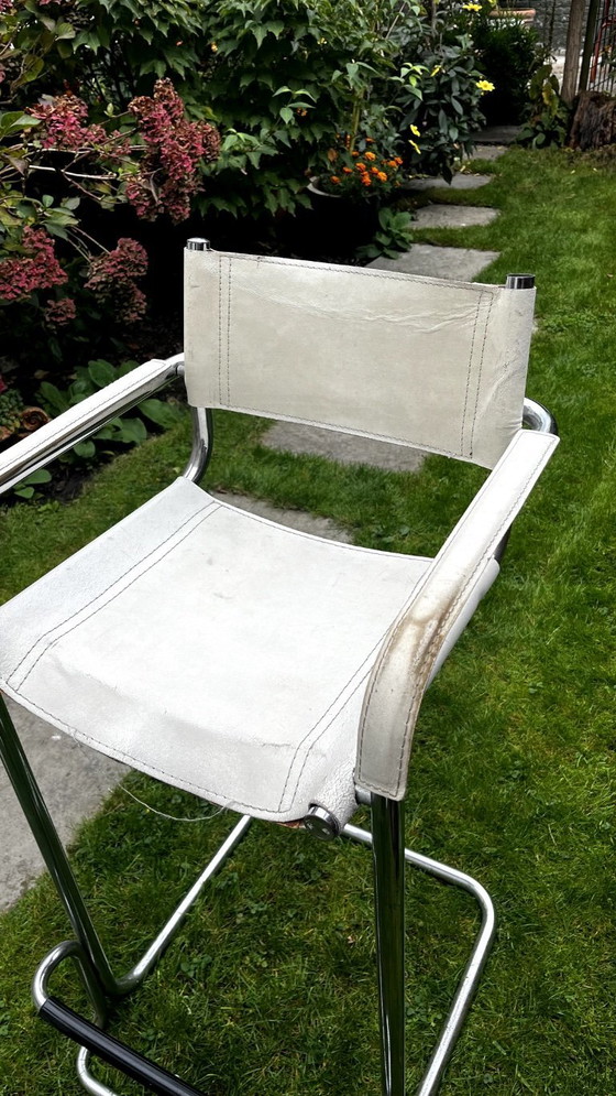 Image 1 of 4 x Tabourets de bar vintage blanc + chrome