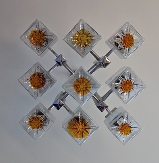 Image 1 of lustre,lampe vintage à 9 feux Scoliari pour Mazzega années 60-70