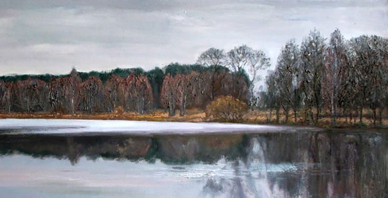 Original Oil Painting River Landscape Nature Forest Autumn Balance, Paintings & Drawings, Canvas, Brown (photo 3 of 5)