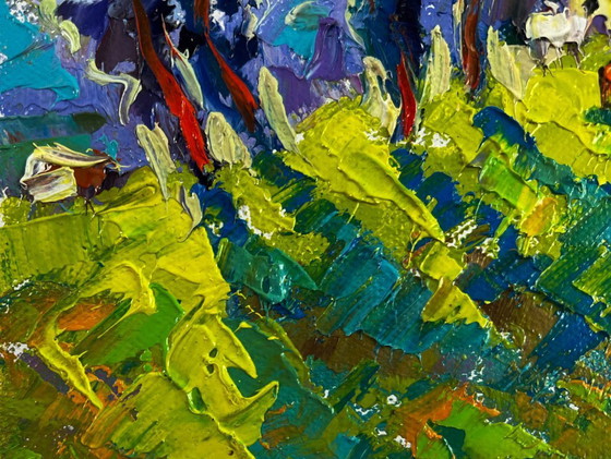 Image 1 of Original Oil Painting Summer Village Landscape Nature speaks in a whisper of grass