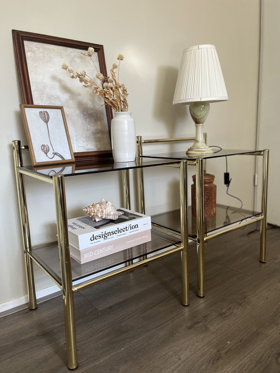 Image 1 of Tables de chevet vintage en laiton doré