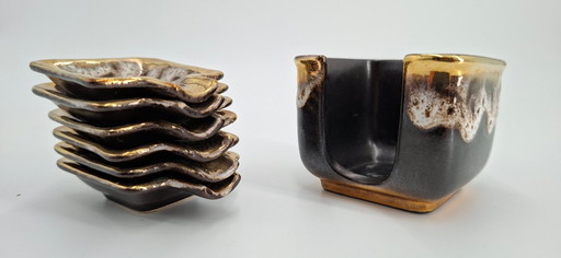 Juego de 6 ceniceros y portaceniceros de cerámica