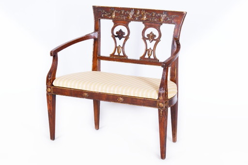 Restored Empire Sofa, Walnut, Spruce, Revived Polish, Austria, 1810s – banken, Textile, Wood
